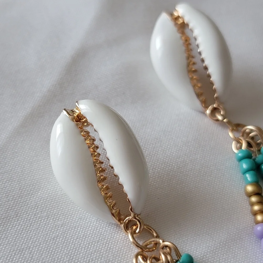 Seashell Beaded Drop Earrings Beachy